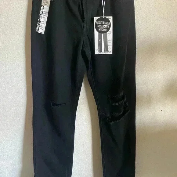 S.O.N.G. 90’s Boyfriend Low Rise Stretch Denim Distressed Black Jeans Size 9/29 - Picture 3 of 10